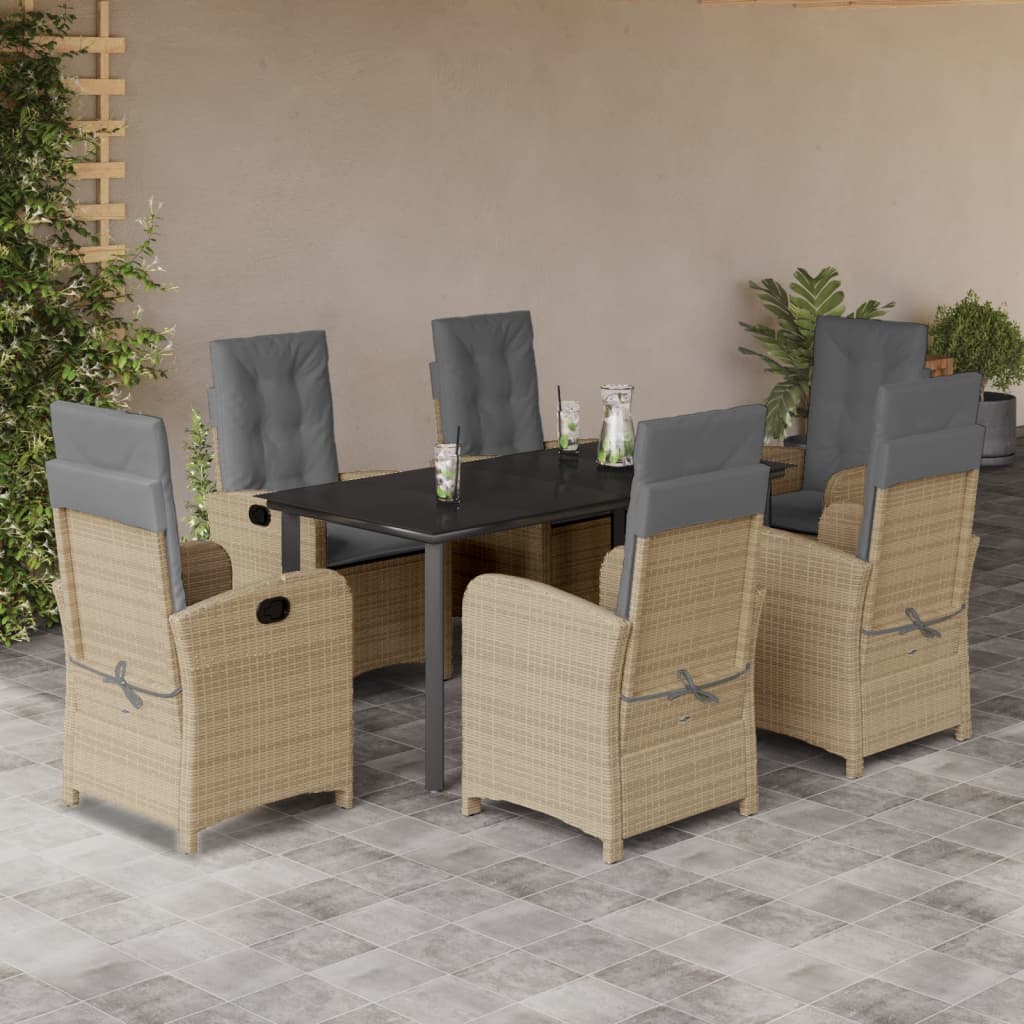 7-tlg. Garten-Essgruppe mit Kissen Beigemischung Poly Rattan